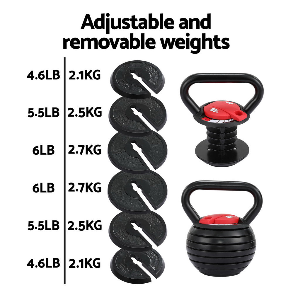 Everfit 18kg Adjustable Kettlebell Set Portable Kettle Bell Weight Dumbbells 10lbs 40lbs