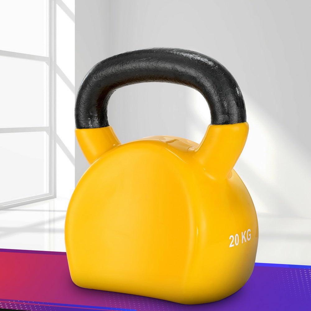 Everfit 20kg Kettlebell Set Weightlifting Bench Dumbbells Kettle Bell Gym Home