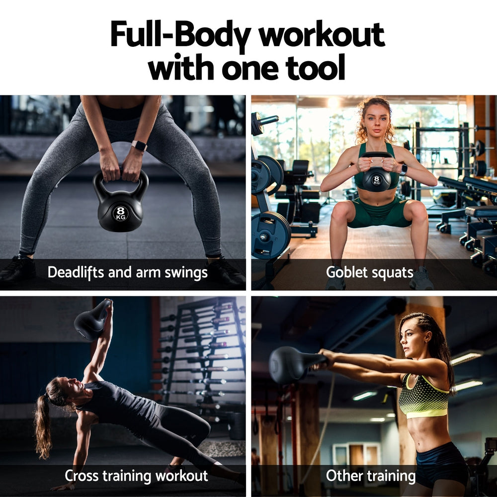 Everfit 8kg Kettlebell Black Weight Lifting Gym Home