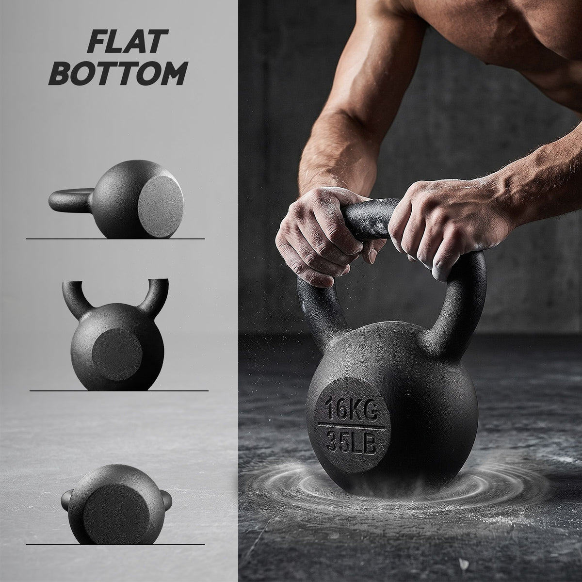Everfit 16kg Cast Iron Kettlebell Powder Coating Flat Bottom Home Gym