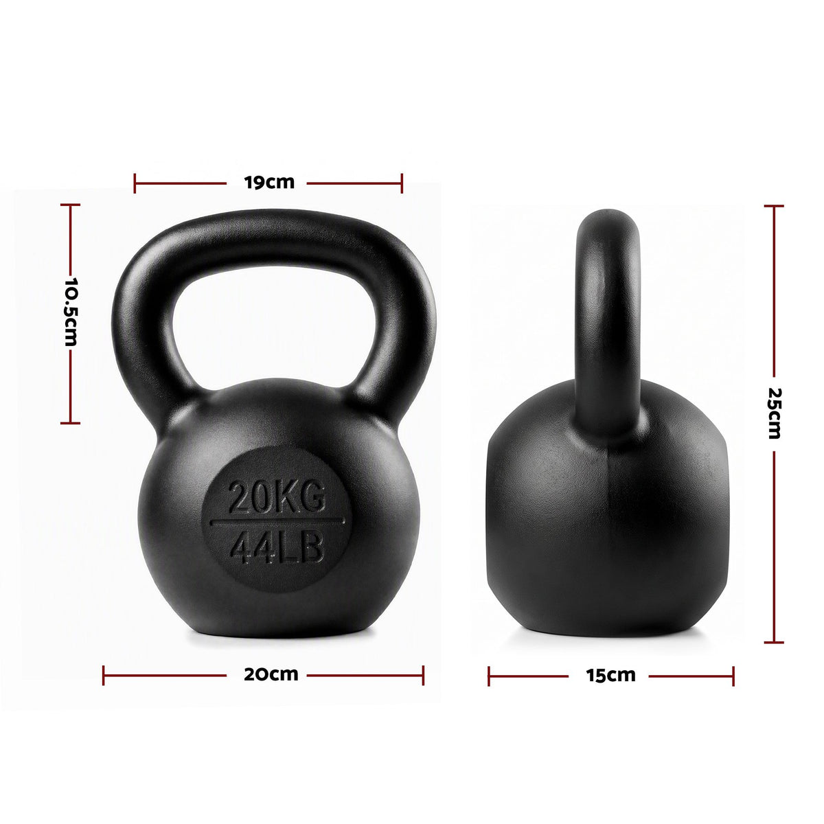Everfit 20kg Cast Iron Kettlebell Powder Coating Flat Bottom Home Gym