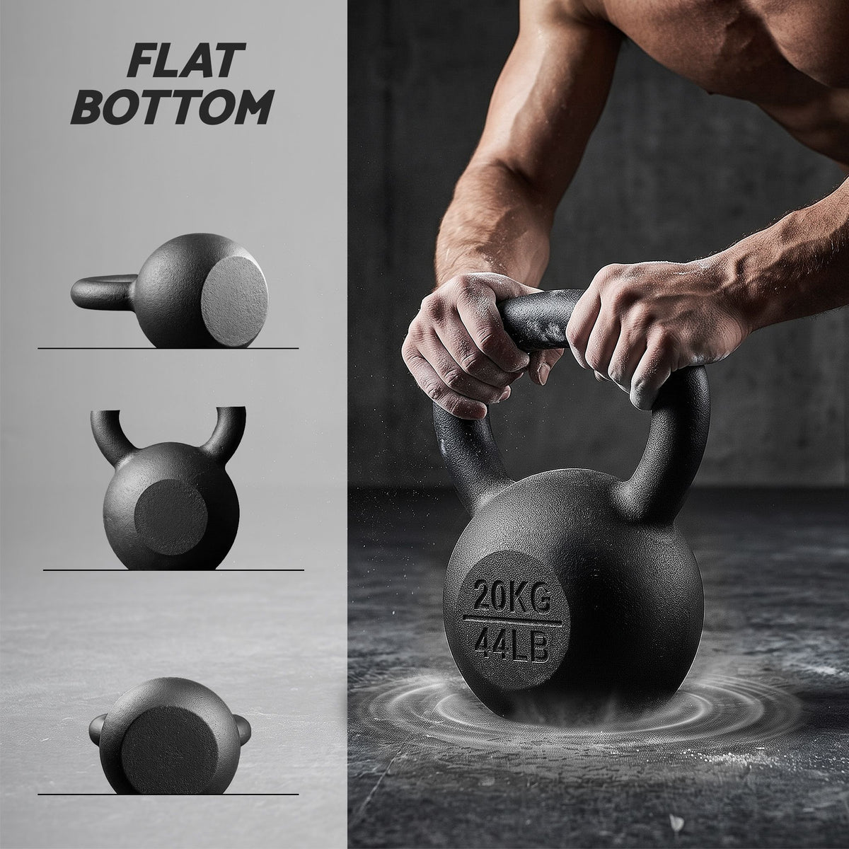 Everfit 20kg Cast Iron Kettlebell Powder Coating Flat Bottom Home Gym