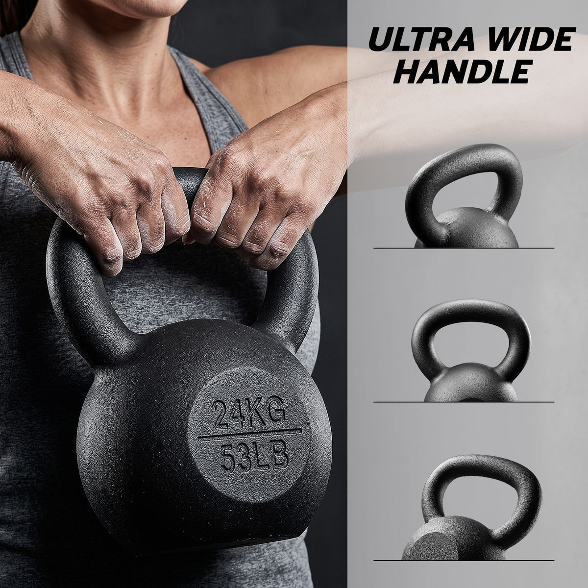 Everfit 24kg Cast Iron Kettlebell Powder Coating Flat Bottom Home Gym