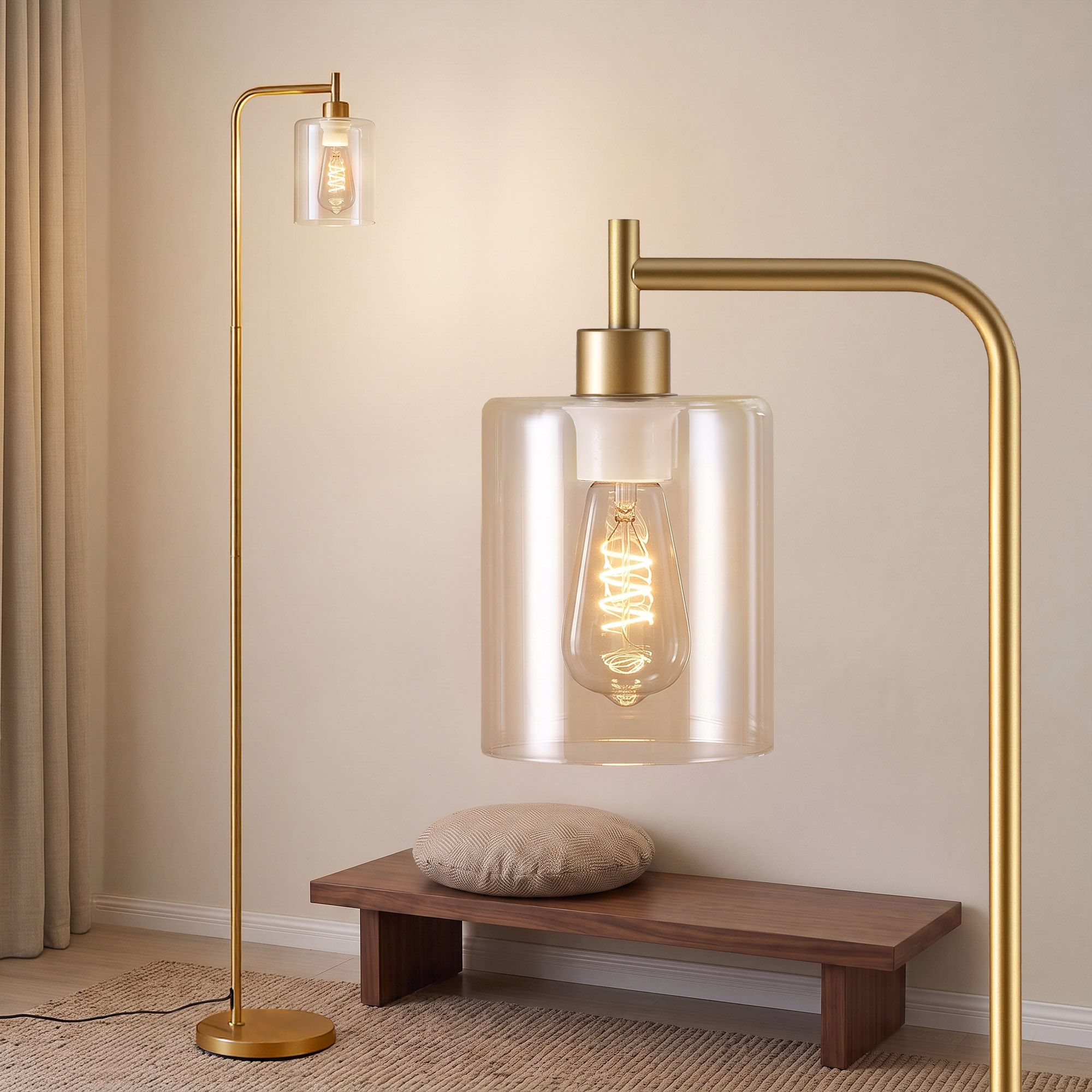 Artiss Floor Lamp Modern Industrial Standing Light with Clear Glass Shade, GoldMetal Tall Lamp for Living Room, Bedroom & Office, Anti-Tipping Weighted Base & Foot Switch Bulb Not Included