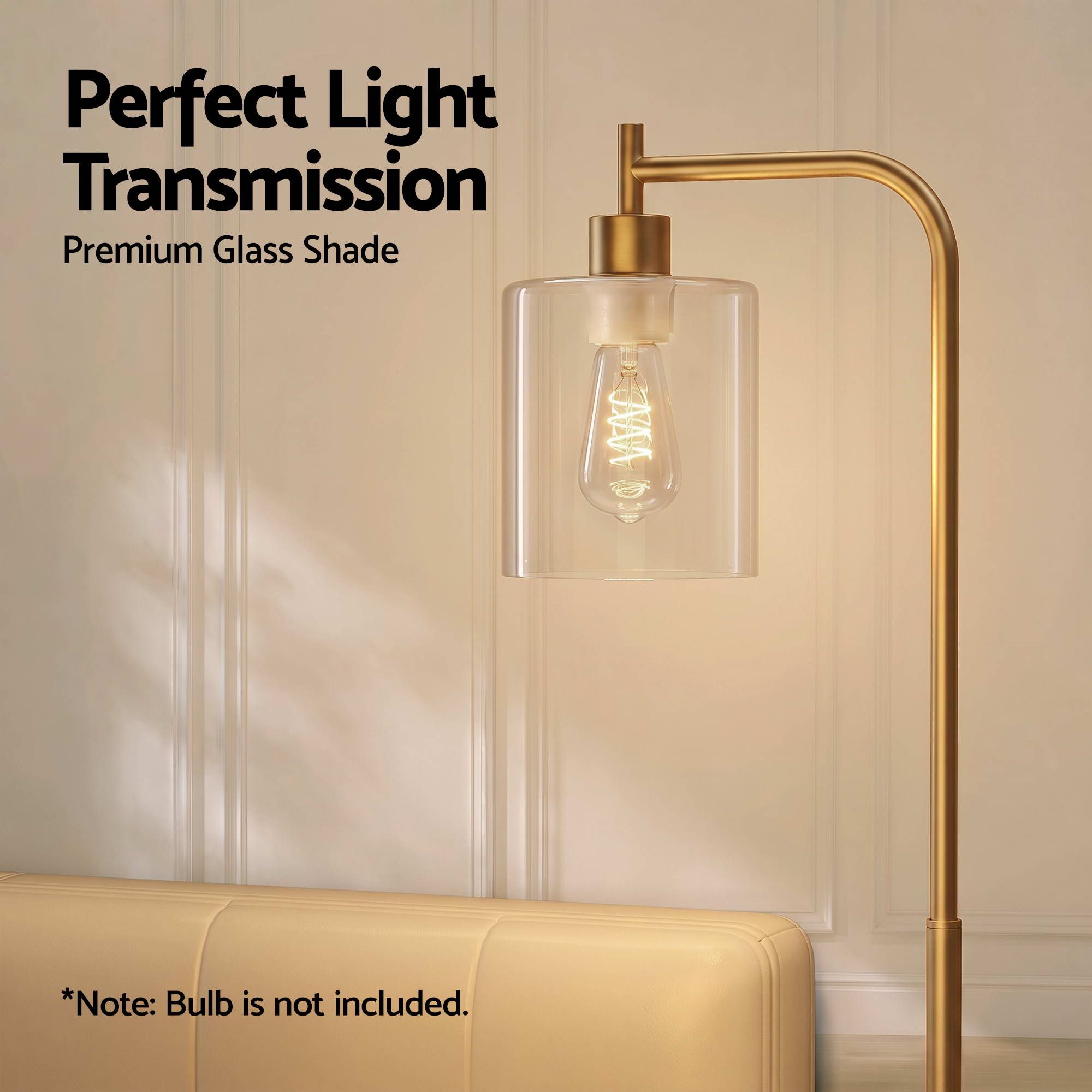 Artiss Floor Lamp Modern Industrial Standing Light with Clear Glass Shade, GoldMetal Tall Lamp for Living Room, Bedroom & Office, Anti-Tipping Weighted Base & Foot Switch Bulb Not Included