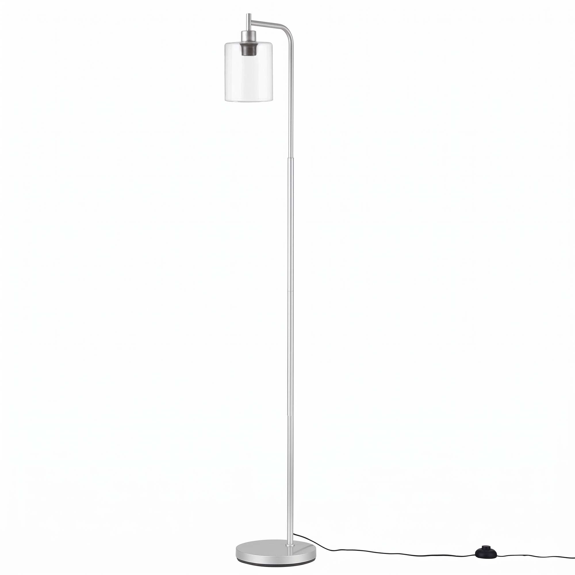 Artiss Floor Lamp Modern Industrial Standing Light with Clear Glass Shade, Silver Metal Tall Lamp for Living Room, Bedroom & Office, Anti-Tipping Weighted Base & Foot Switch Bulb Not Included