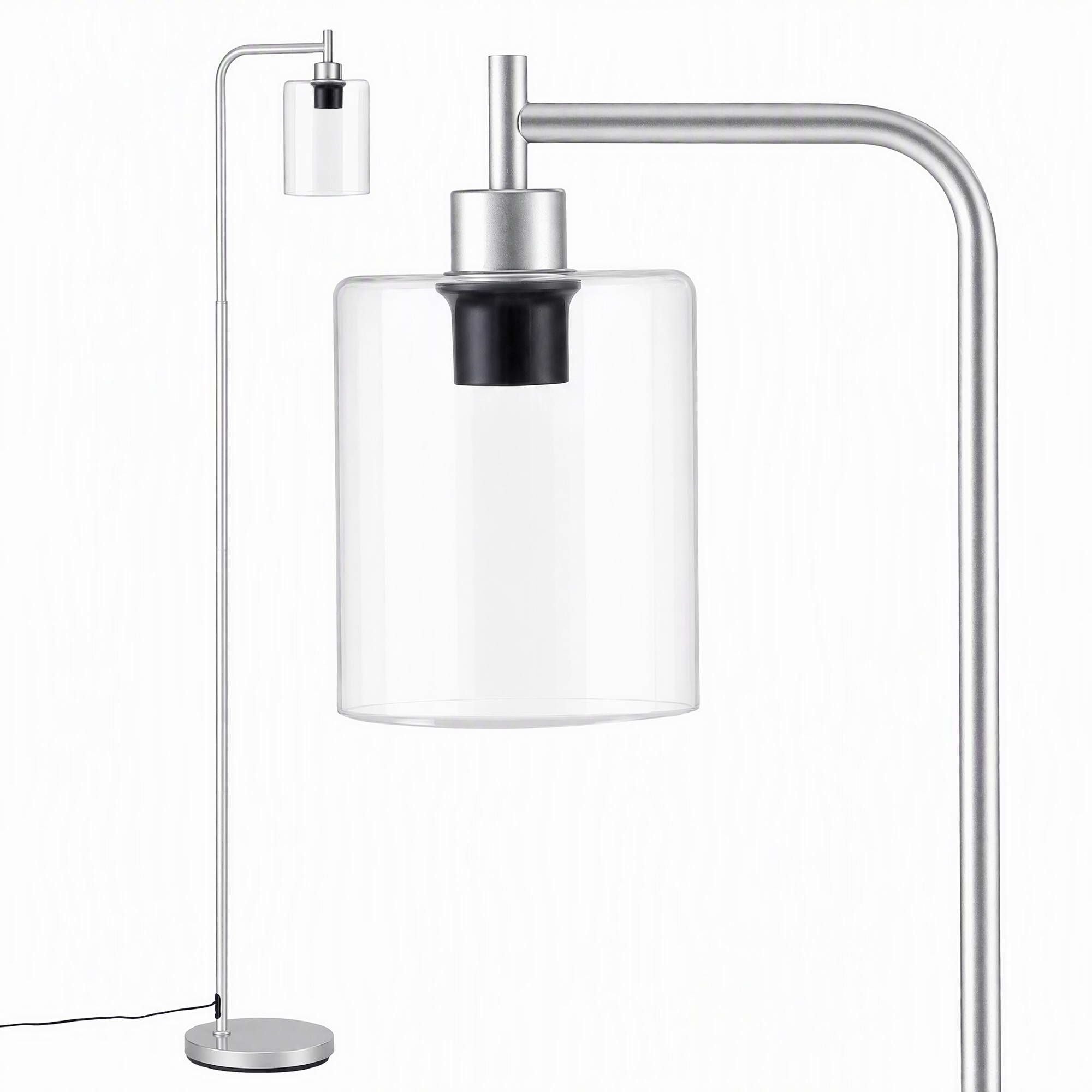 Artiss Floor Lamp Modern Industrial Standing Light with Clear Glass Shade, Silver Metal Tall Lamp for Living Room, Bedroom & Office, Anti-Tipping Weighted Base & Foot Switch Bulb Not Included