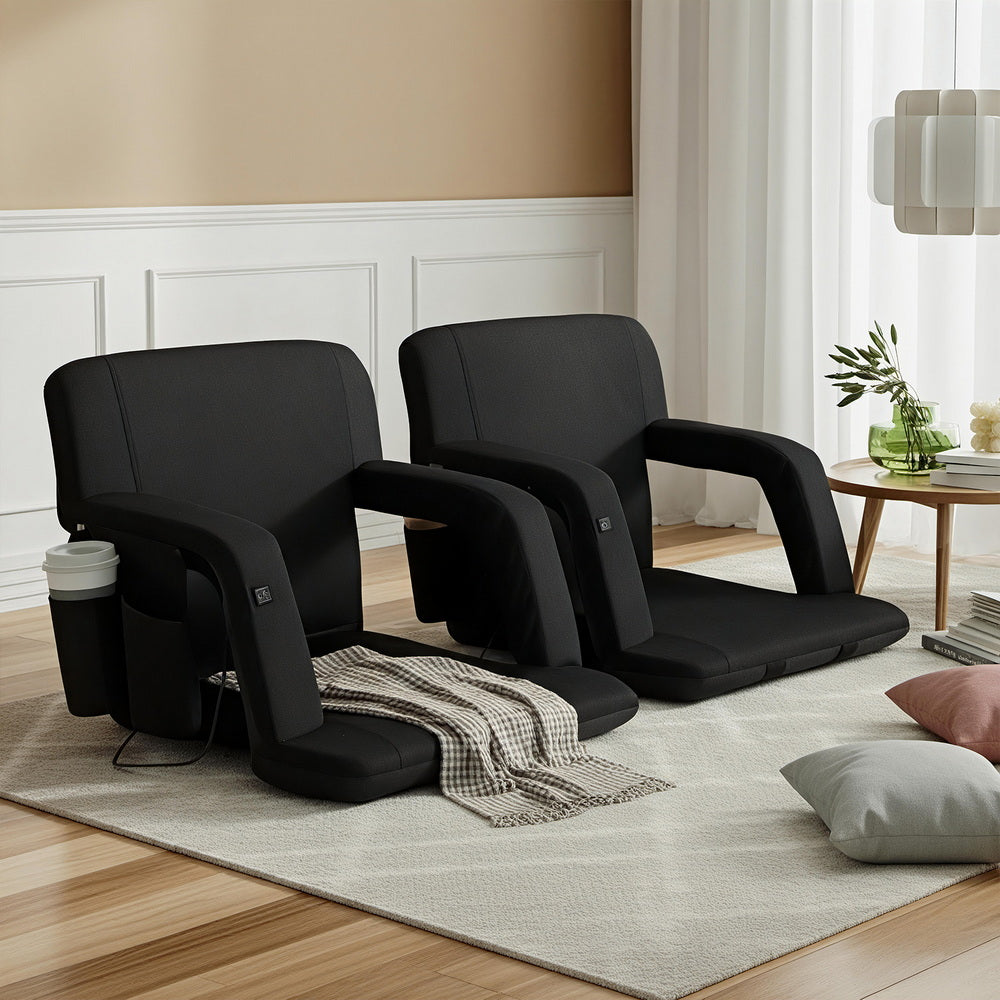 Artiss 2X Floor Lounge Sofa Bed With Armrest Heated Cushion