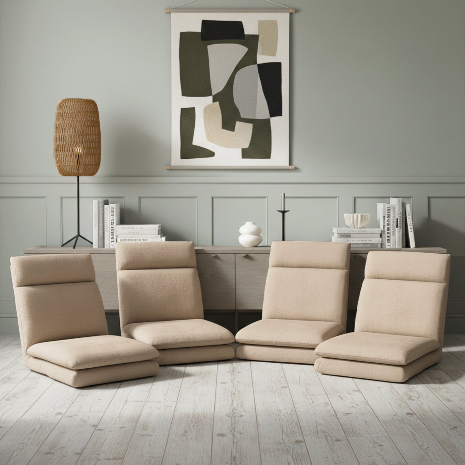 Artiss 4XFloor Chair Sofa Linen Beige