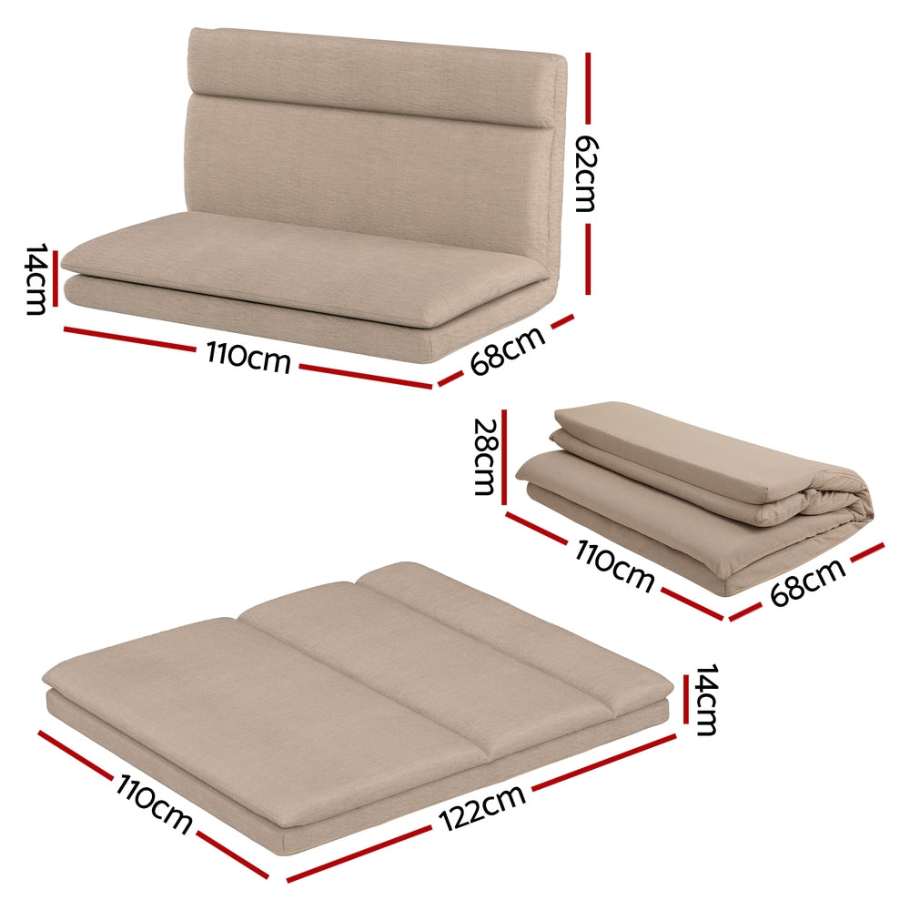 5-Position Reclining Floor Lounge Sofa Bed 2 Seater Beige - Artiss