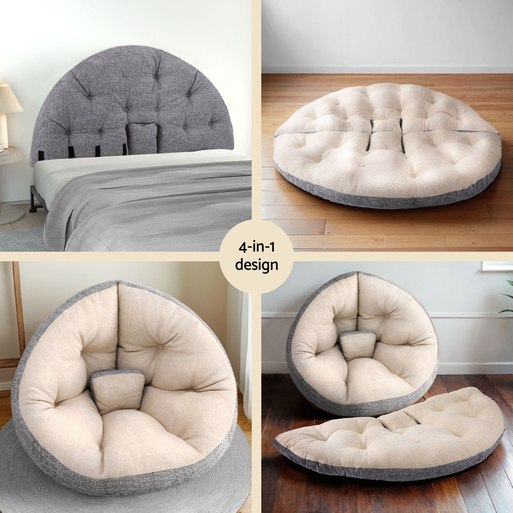 4-in-1 Foldable Floor Lounge Sofa Bed Chair Washable Beige