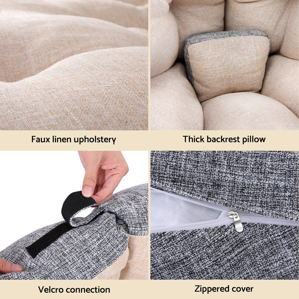 4-in-1 Foldable Floor Lounge Sofa Bed Chair Washable Beige