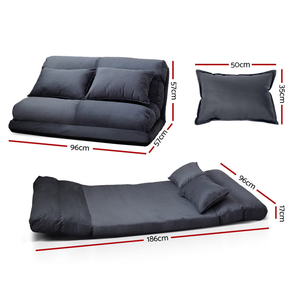 Artiss 2-Seater Floor Lounge Sofa Bed Charcoal Suede