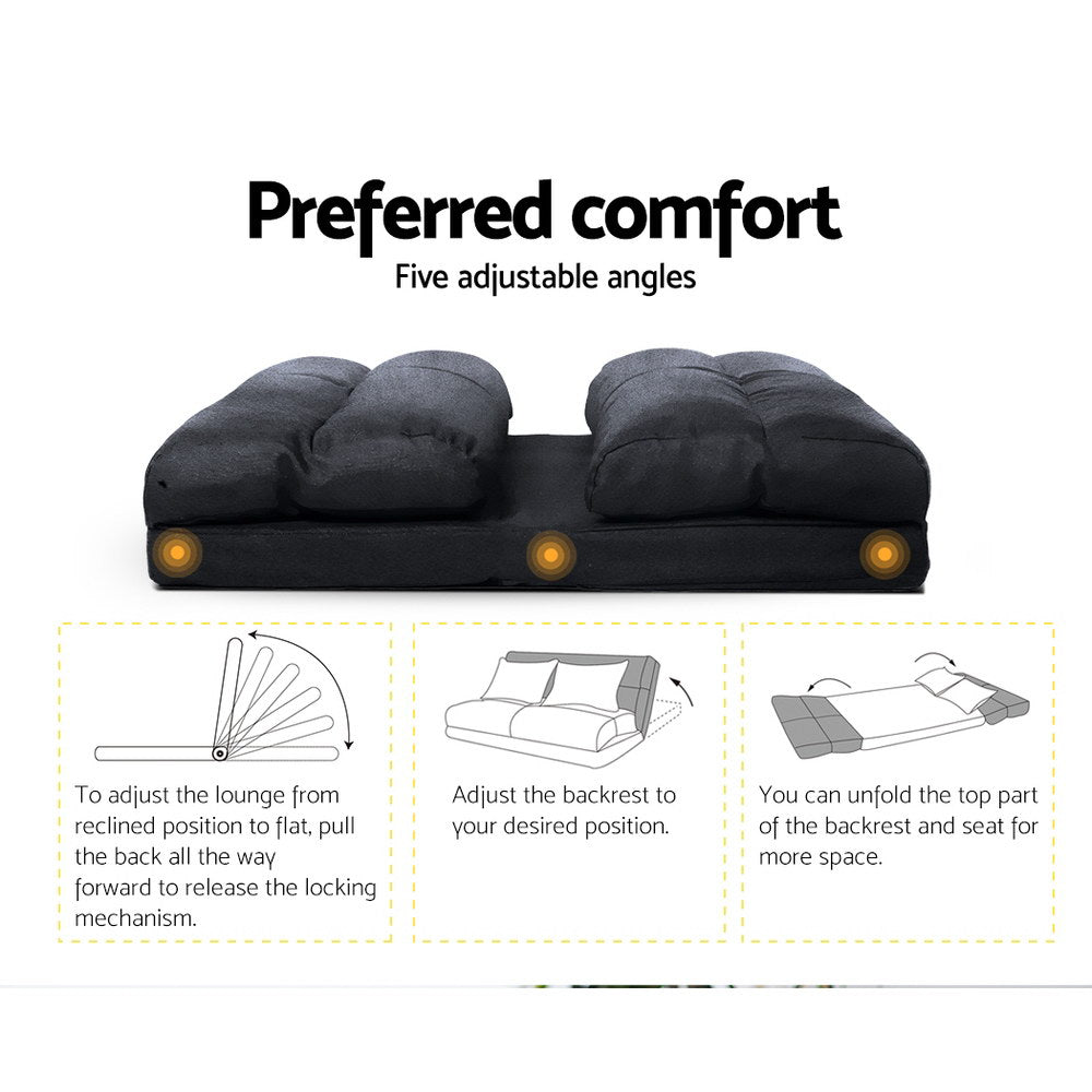 Artiss 2-Seater Floor Lounge Sofa Bed Charcoal Suede