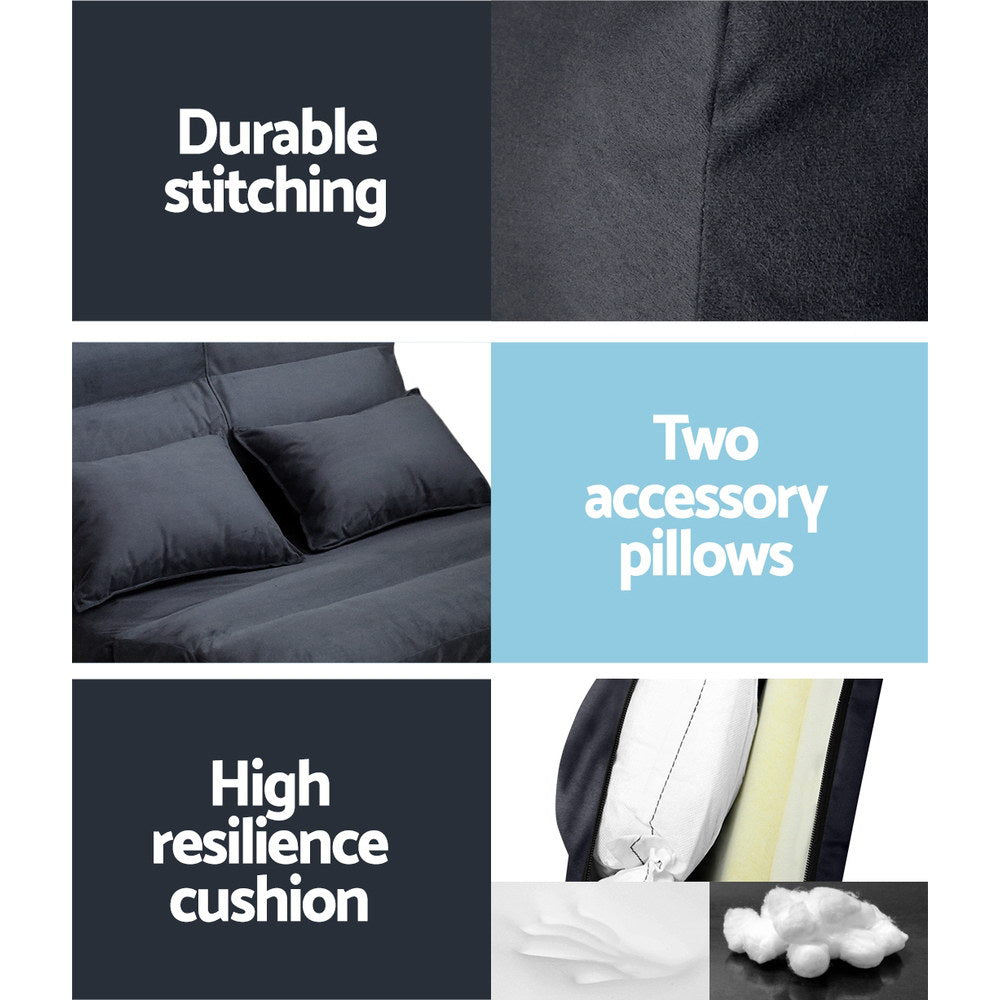 Artiss 2-Seater Floor Lounge Sofa Bed Charcoal Suede
