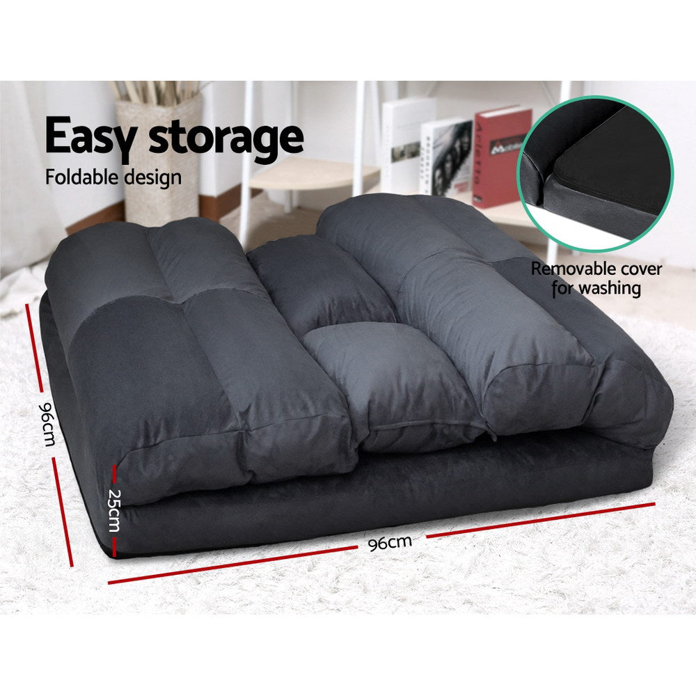 Artiss 2-Seater Floor Lounge Sofa Bed Charcoal Suede