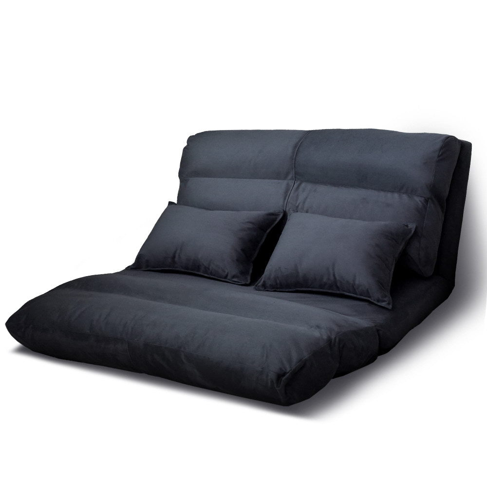 Artiss 2-Seater Floor Lounge Sofa Bed Charcoal Suede