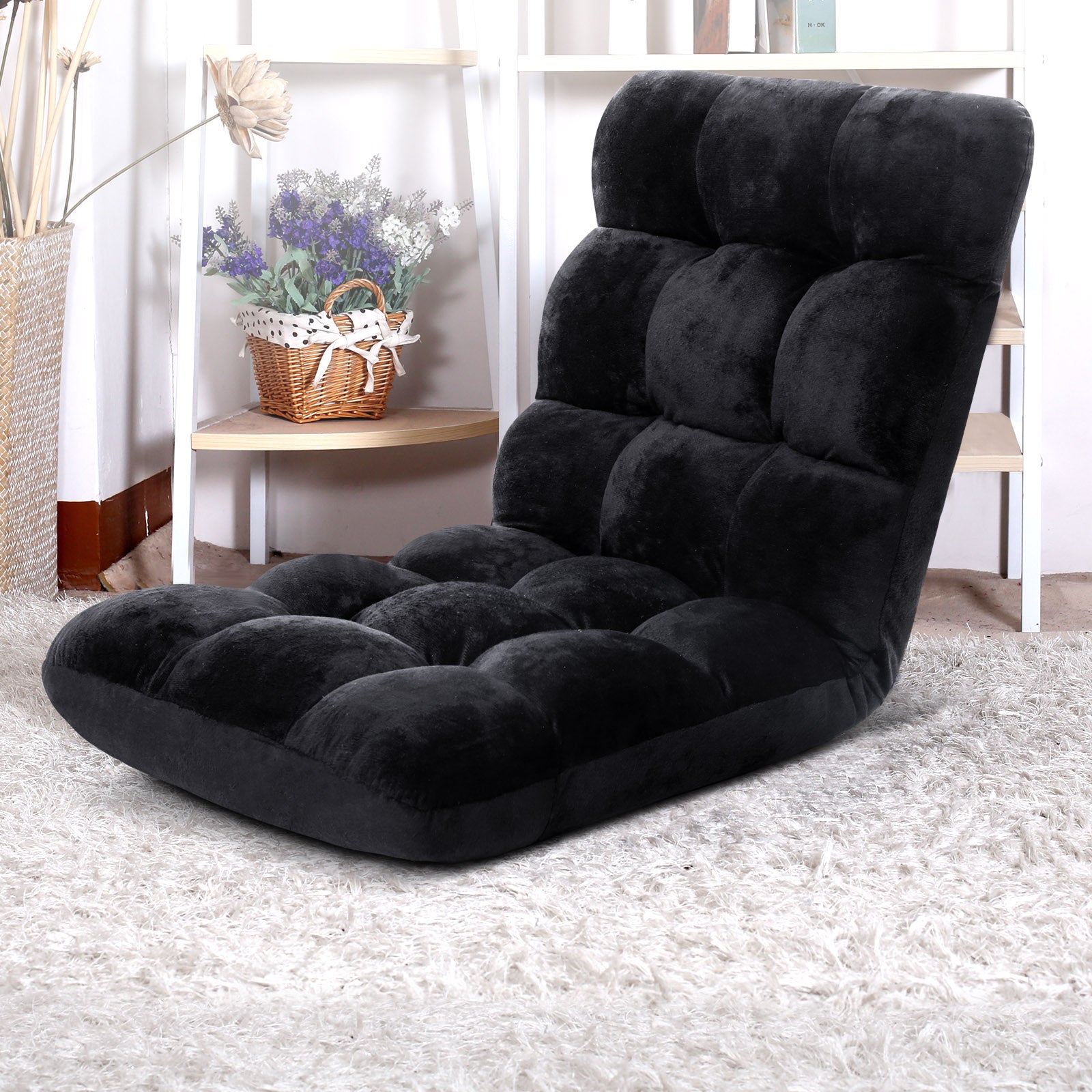 Artiss Adjustable Lounge Sofa Bed Flannel Fabric Black