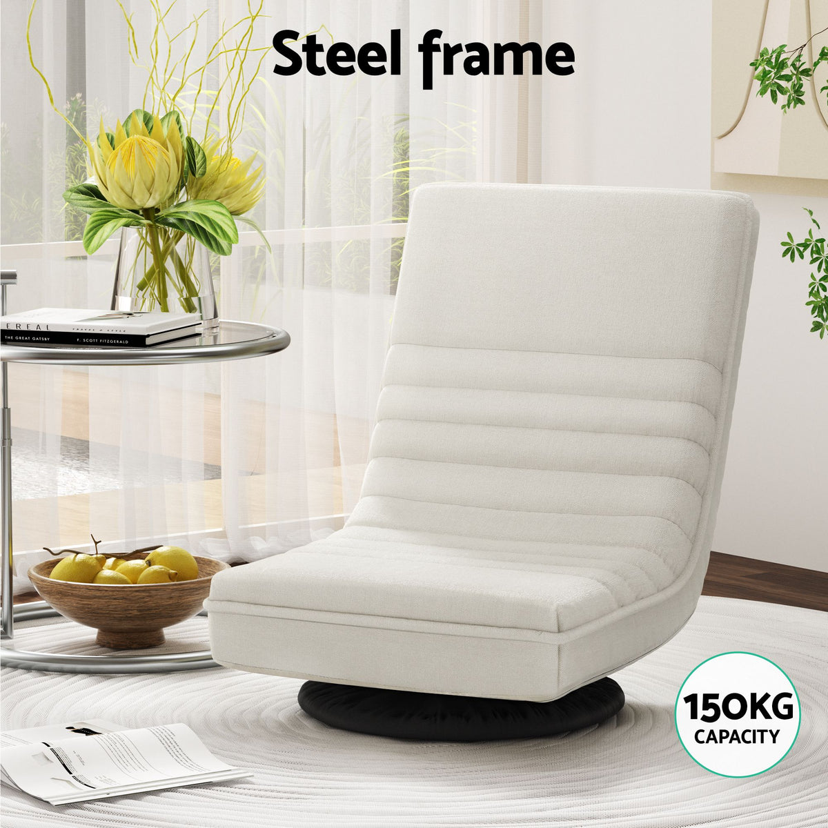 Artiss Folding Floor Lounge Chair and 2 Tier Round Coffee Table Set