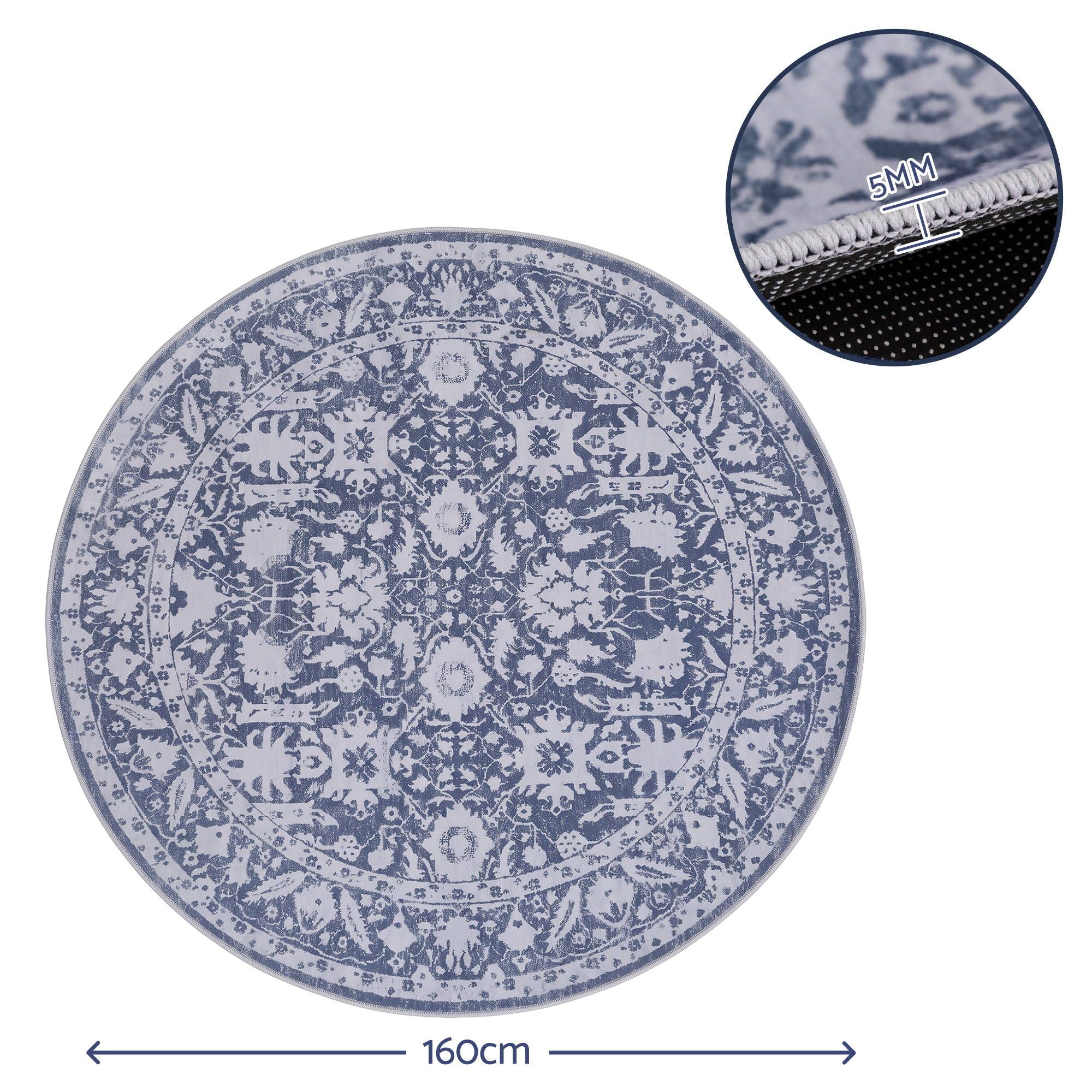 Artiss 120 cm Roung Rugs for Living Room Pad-Free Dense Dot Backing Stops Slipping & Robot Vacuum Friendly, Vintage Carpet for Reading Nook Dining Area, 100% Polyester Washable