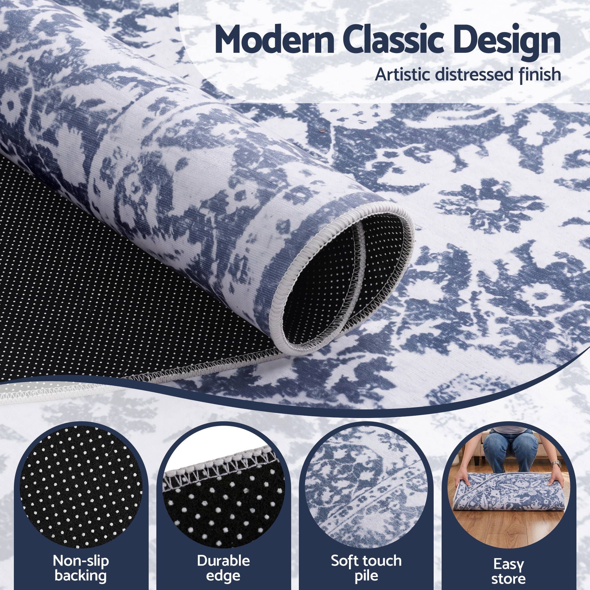 Artiss 120 cm Roung Rugs for Living Room Pad-Free Dense Dot Backing Stops Slipping & Robot Vacuum Friendly, Vintage Carpet for Reading Nook Dining Area, 100% Polyester Washable