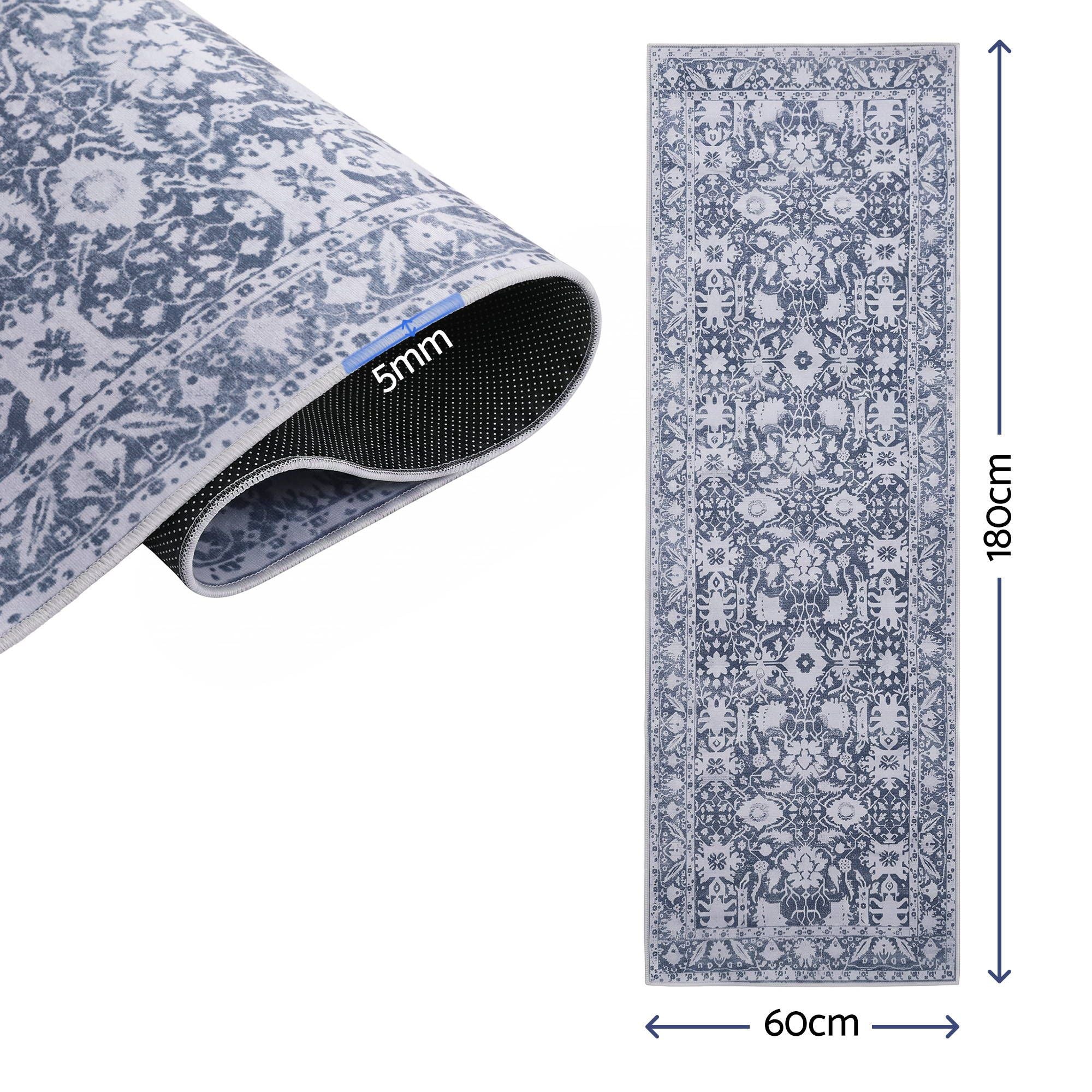 Artiss 60 x 180 cm Runner Rugs for Hallway Bedroom Pad-Free Dense Dot Backing Stops Slipping & Robot Vacuum Friendly, Vintage Carpet for Reading Nook Dining Area, 100% Polyester Washable