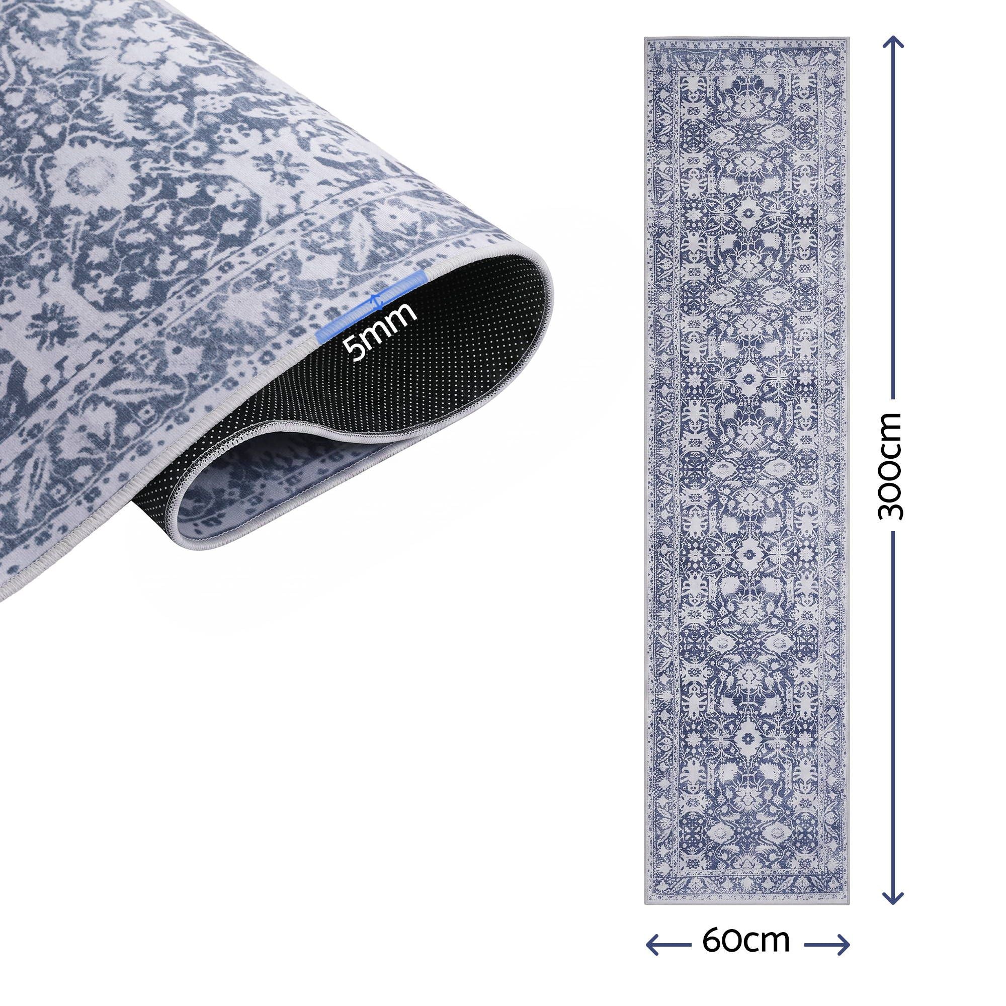 Artiss 60 x 300 cm Runner Rugs for Hallway Bedroom Pad-Free Dense Dot Backing Stops Slipping & Robot Vacuum Friendly, Vintage Carpet for Reading Nook Dining Area, 100% Polyester Washable