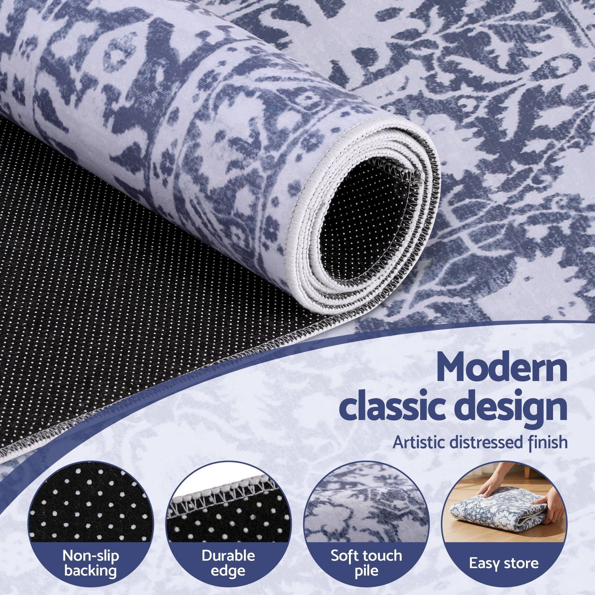 Artiss 60 x 300 cm Runner Rugs for Hallway Bedroom Pad-Free Dense Dot Backing Stops Slipping & Robot Vacuum Friendly, Vintage Carpet for Reading Nook Dining Area, 100% Polyester Washable
