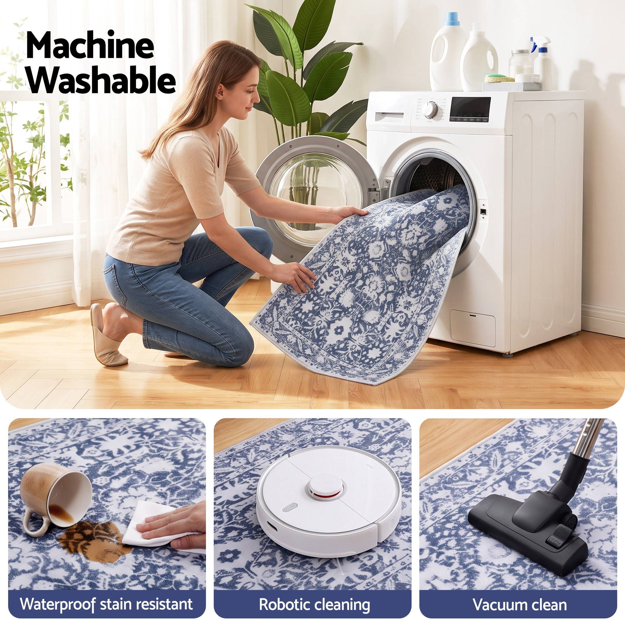 Artiss 60 x 300 cm Runner Rugs for Hallway Bedroom Pad-Free Dense Dot Backing Stops Slipping & Robot Vacuum Friendly, Vintage Carpet for Reading Nook Dining Area, 100% Polyester Washable