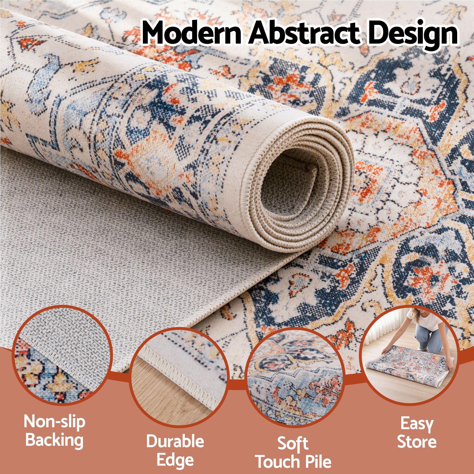 Artiss 60 x 120 cm Runner Rugs For Living Room No Heavy Rubber Crease-Free Foldable Design For Kitchen Entryway And Bedroom 100% Polyester Water-repellent Resistant Non-Shedding