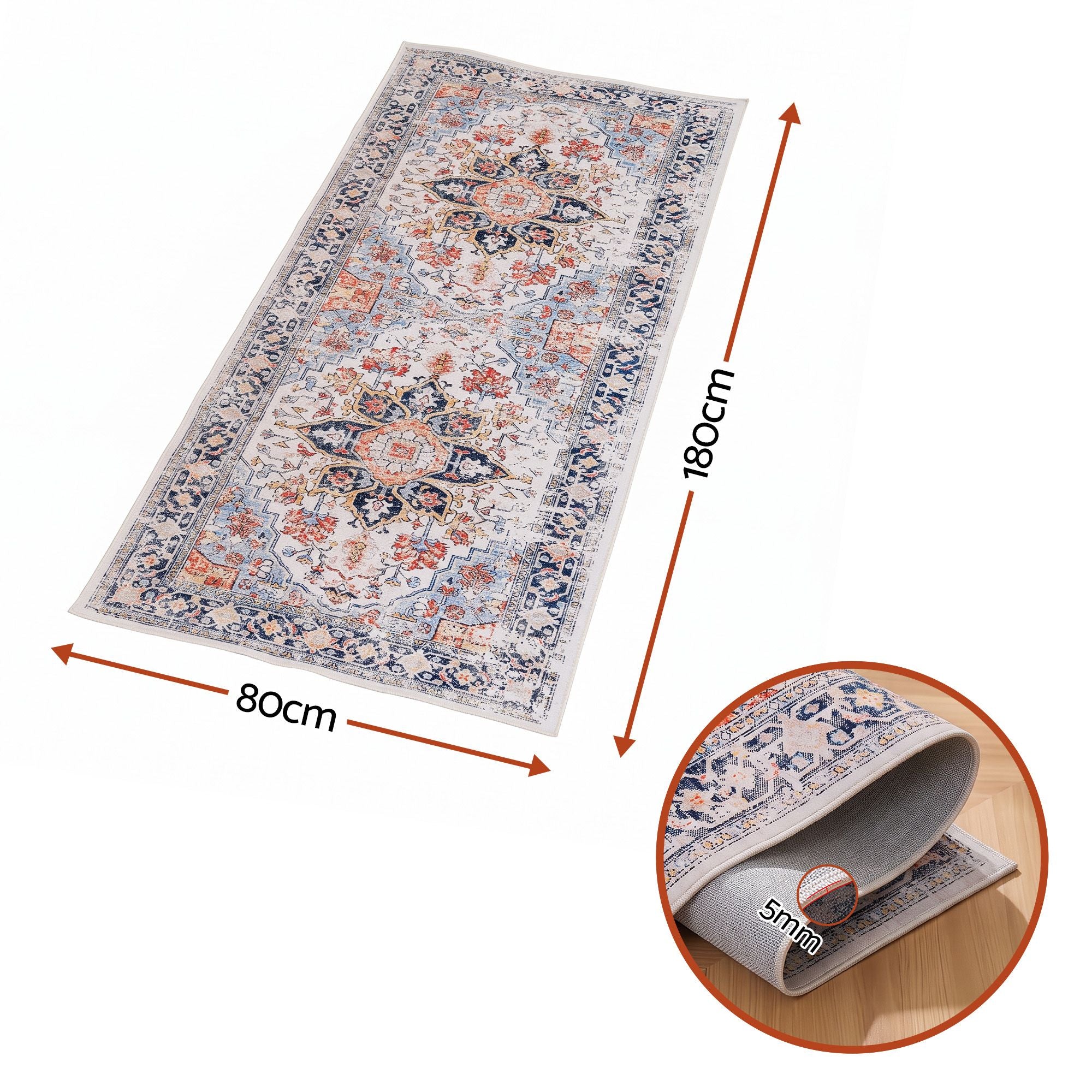 Artiss 80 x 180 cm Runner Rugs For Living Room No Heavy Rubber Crease-Free Foldable Design For Kitchen Entryway And Bedroom 100% Polyester Water-repellent Resistant Non-Shedding
