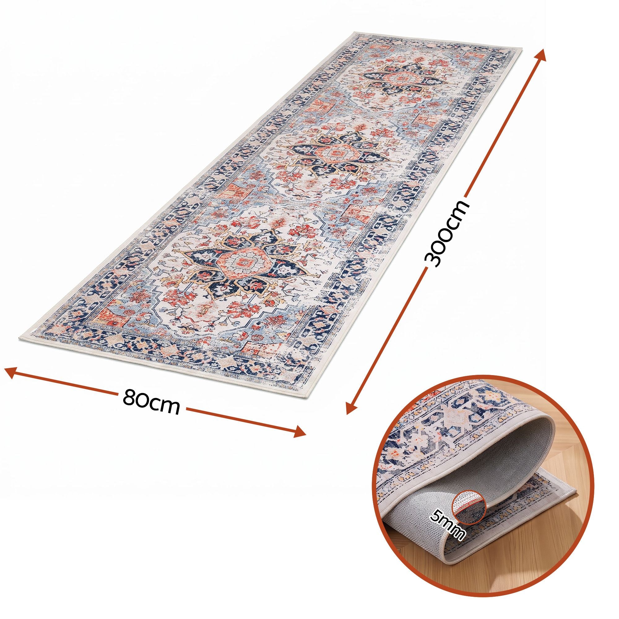 Artiss 80 x 300 cm Runner Rugs For Living Room No Heavy Rubber Crease-Free Foldable Design For Kitchen Entryway And Bedroom 100% Polyester Water-repellent Resistant Non-Shedding