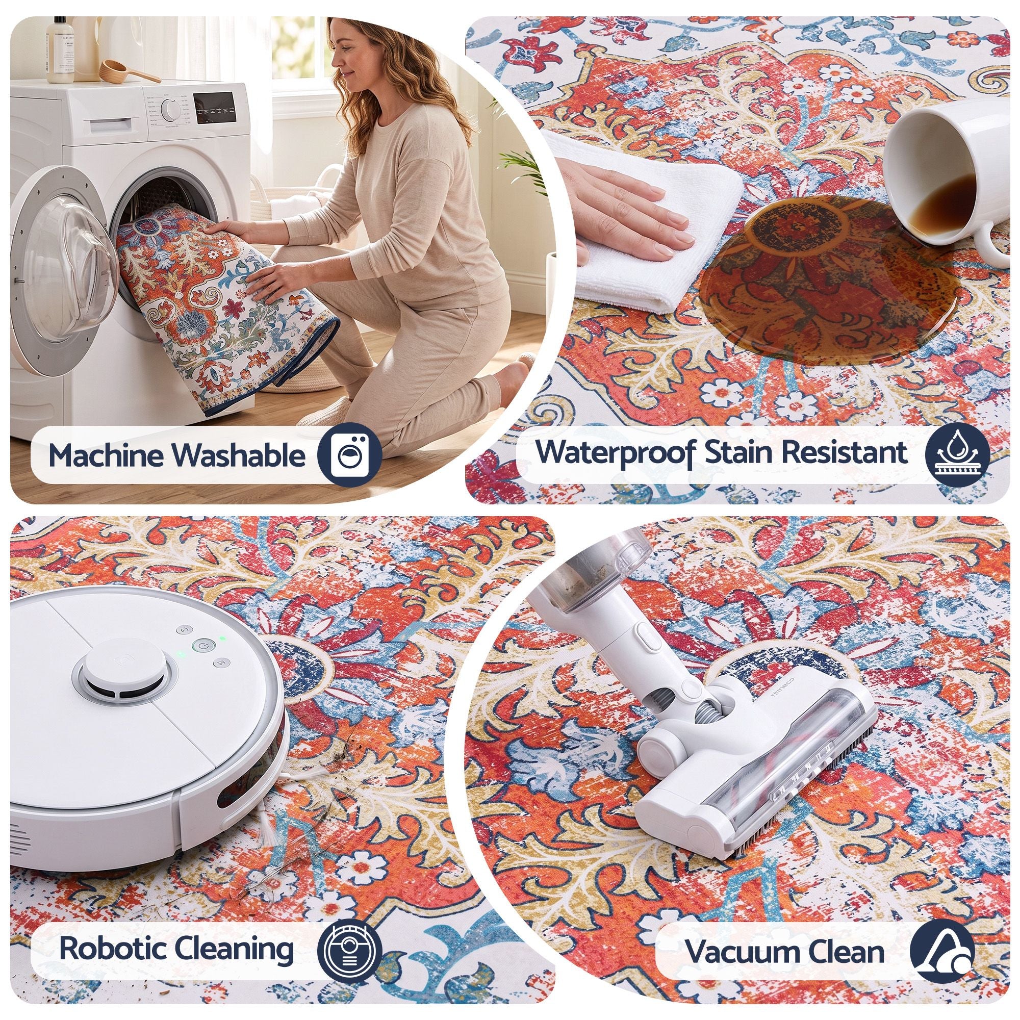 Artiss 120 cm Round Rugs for Living Room With Silicone Dots Grip For Bedroom Entryway 5mm Ultra Thin Foldable Machine Washable Vintage Boho Floor Carpet