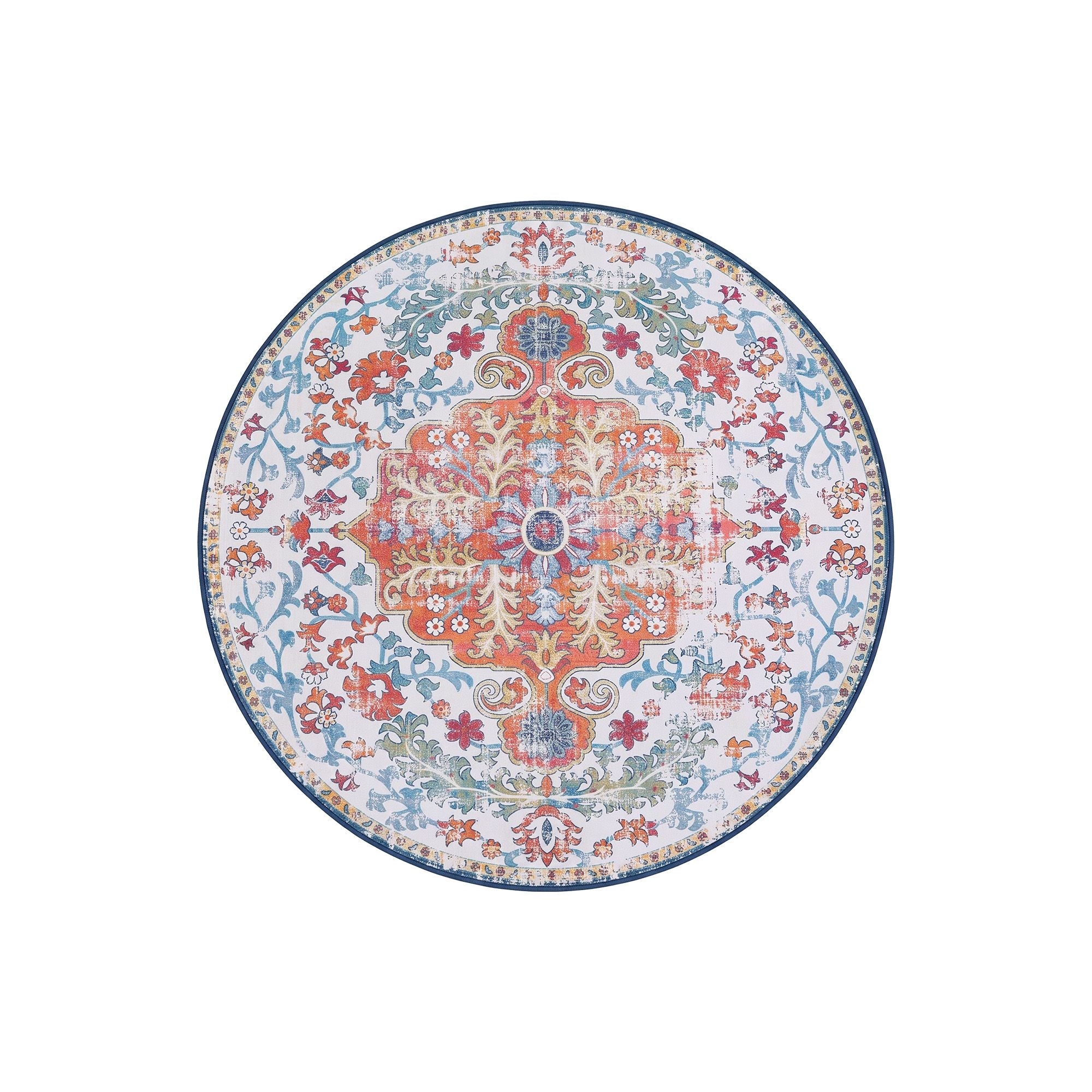 Artiss 120 cm Round Rugs for Living Room With Silicone Dots Grip For Bedroom Entryway 5mm Ultra Thin Foldable Machine Washable Vintage Boho Floor Carpet
