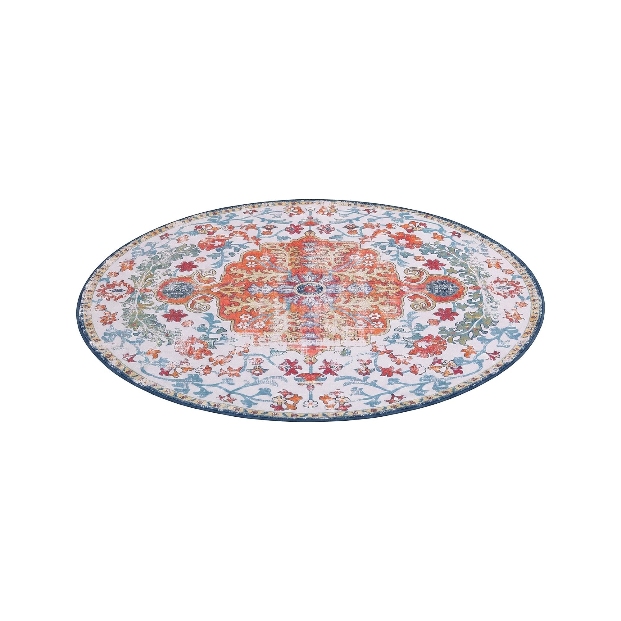 Artiss 120 cm Round Rugs for Living Room With Silicone Dots Grip For Bedroom Entryway 5mm Ultra Thin Foldable Machine Washable Vintage Boho Floor Carpet