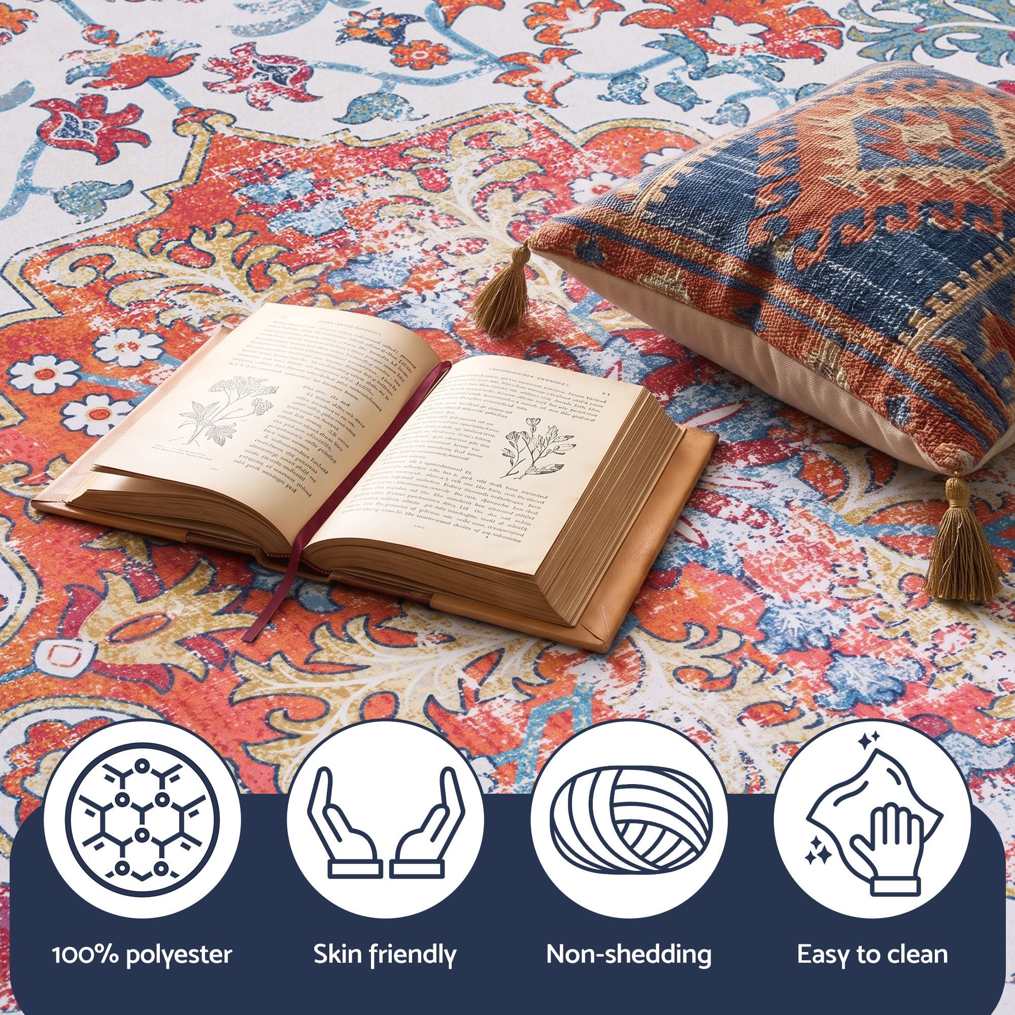 Artiss 160 cm Round Rugs for Living Room With Silicone Dots Grip For Bedroom Entryway 5mm Ultra Thin Foldable Machine Washable Vintage Boho Floor Carpet
