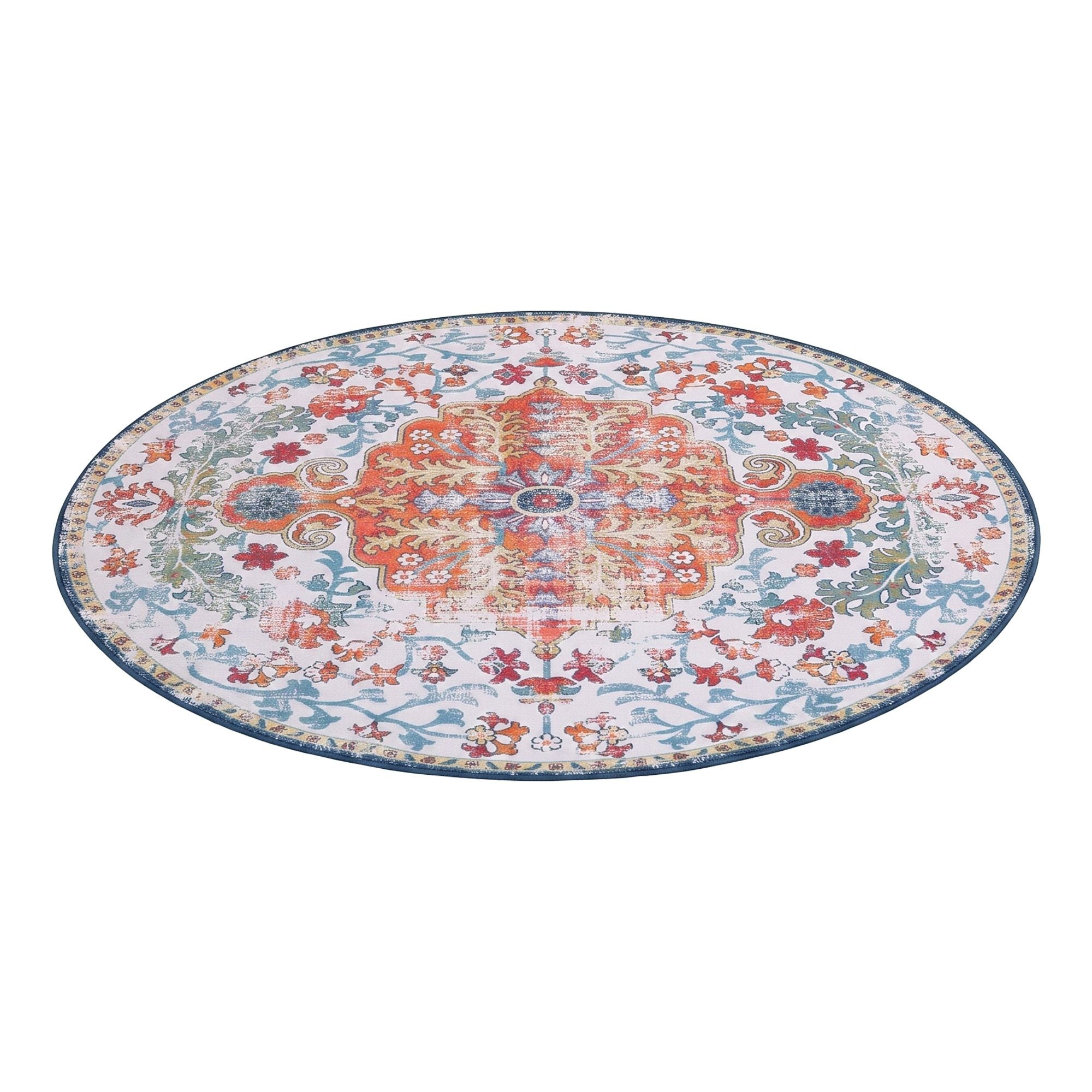 Artiss 160 cm Round Rugs for Living Room With Silicone Dots Grip For Bedroom Entryway 5mm Ultra Thin Foldable Machine Washable Vintage Boho Floor Carpet