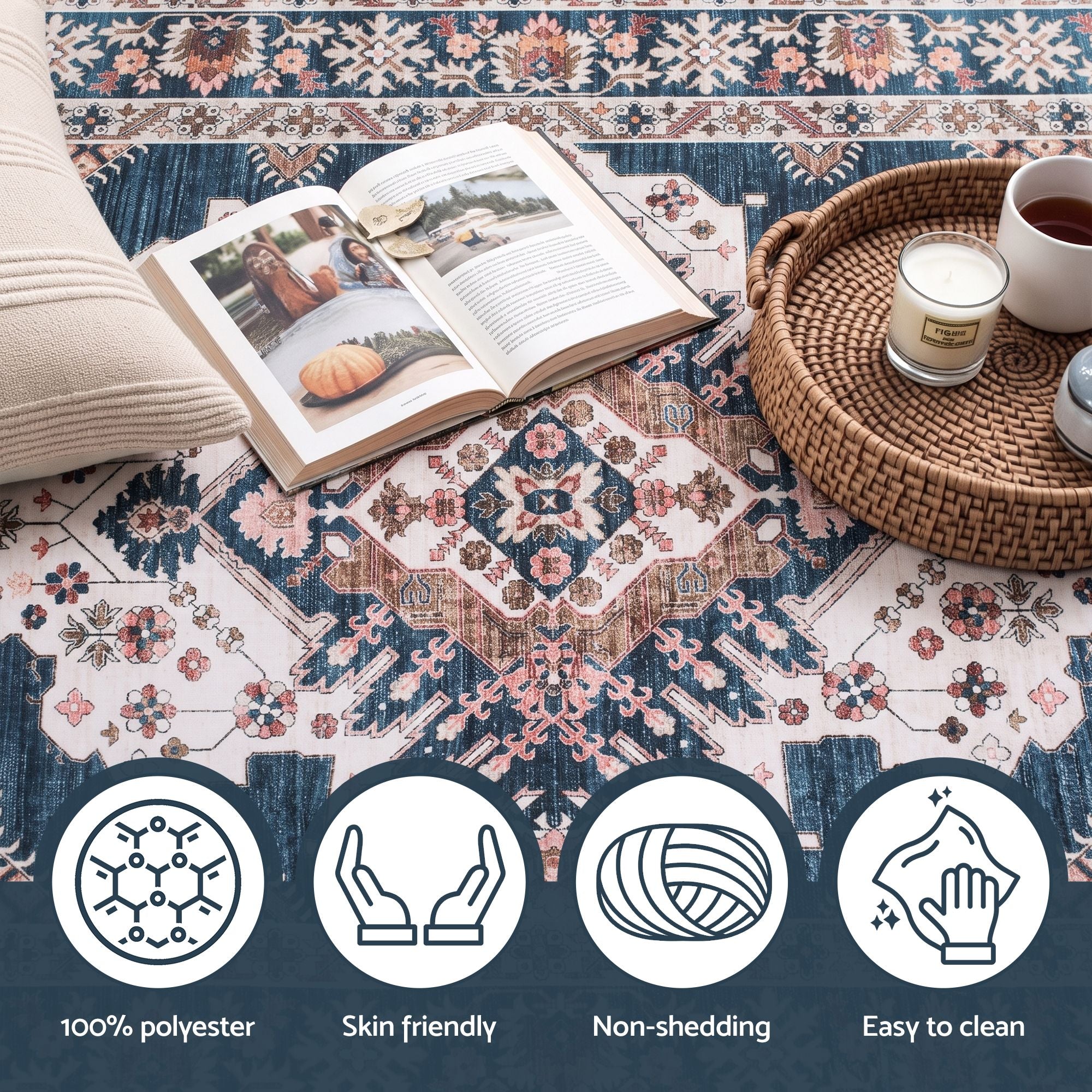 Artiss 60 x 120 cm Washable Runner Area Rug No Hard Glue Quilt-Like Soft for Home Decor, 0.5cm Ultra-Thin Pet Friendly Bohemian Medallion Bedroom Carpet