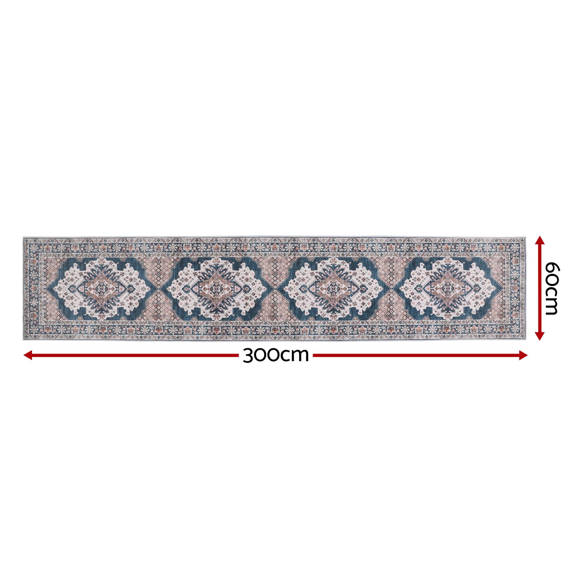 Artiss 60 x 300 cm Washable Runner Area Rug No Hard Glue Quilt-Like Soft for Home Decor, 0.5cm Ultra-Thin Pet Friendly Bohemian Medallion Bedroom Carpet