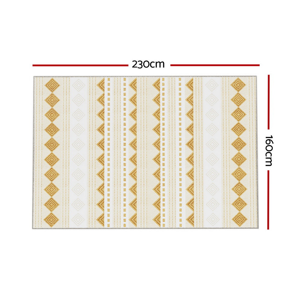 Ella 160x230cm Bohemian Floor Rug Yellow/White Washable Non-Slip