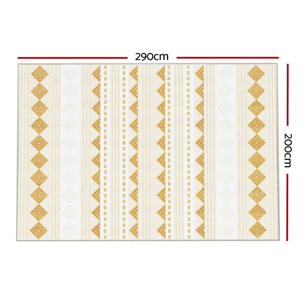 Ella Large Area Rug 200x290cm Washable Bohemian Yellow/White