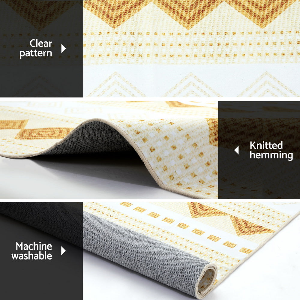 Ella Large Area Rug 200x290cm Washable Bohemian Yellow/White