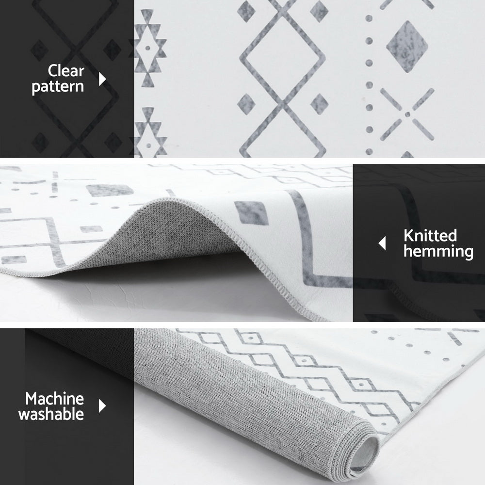Una 120x160cm Area Rug Washable Bohemian Grey/White