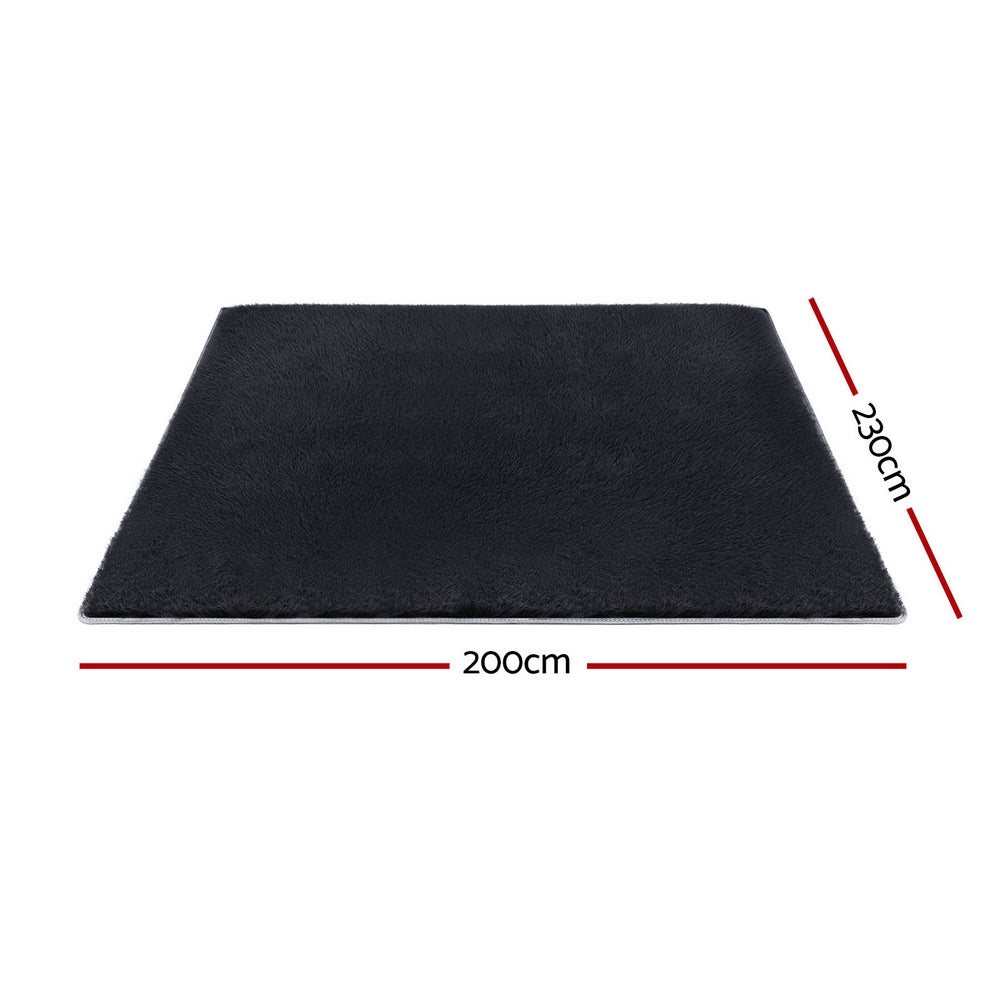 Artiss Floor Rug 200x230cm Plush Area Shaggy Rug Living Room Bedroom Carpet Black