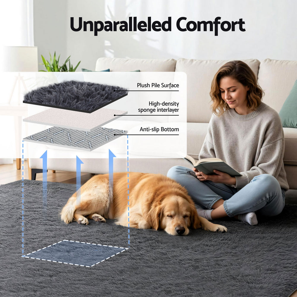 Artiss Plush Shaggy Area Floor Rug 200x290cm Grey