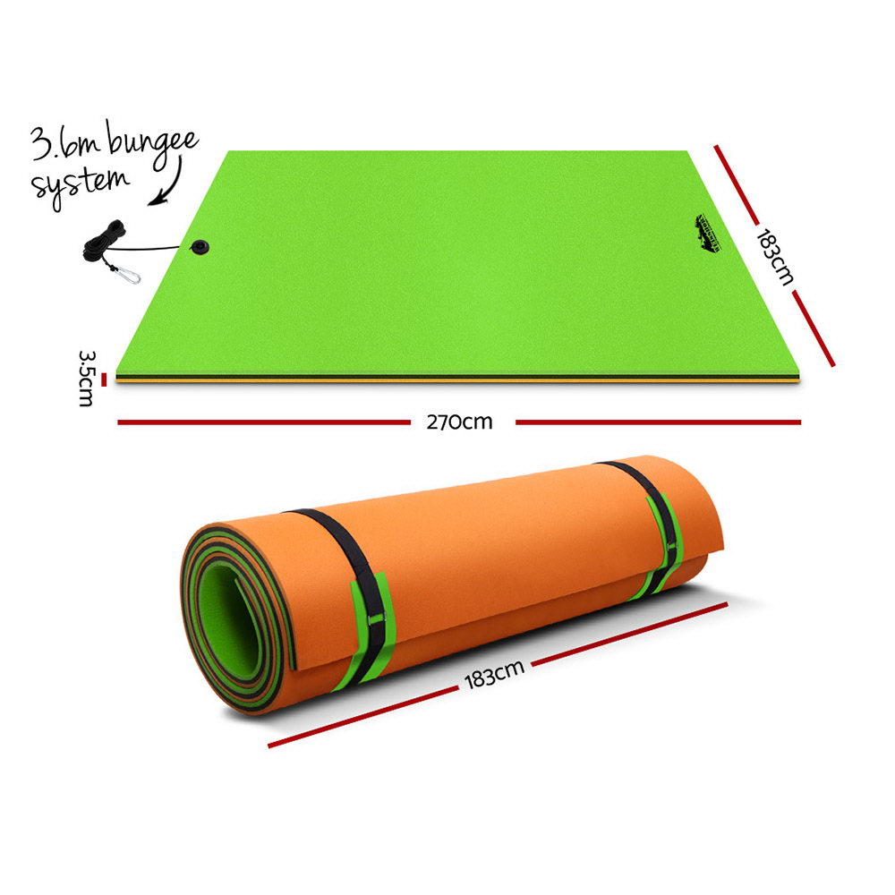 Weisshorn 2.7m Floating Water Mat Foam Pad Orange/Black/Green