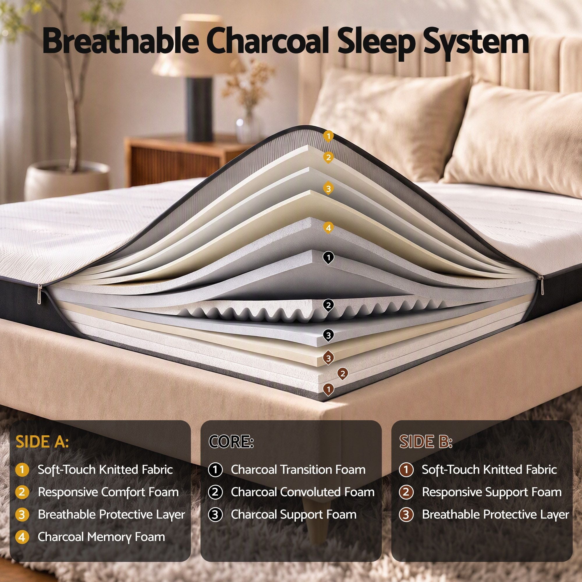 Giselle 18cm Double Memory Foam Mattress Dual Feel Reversible Charcoal Foam