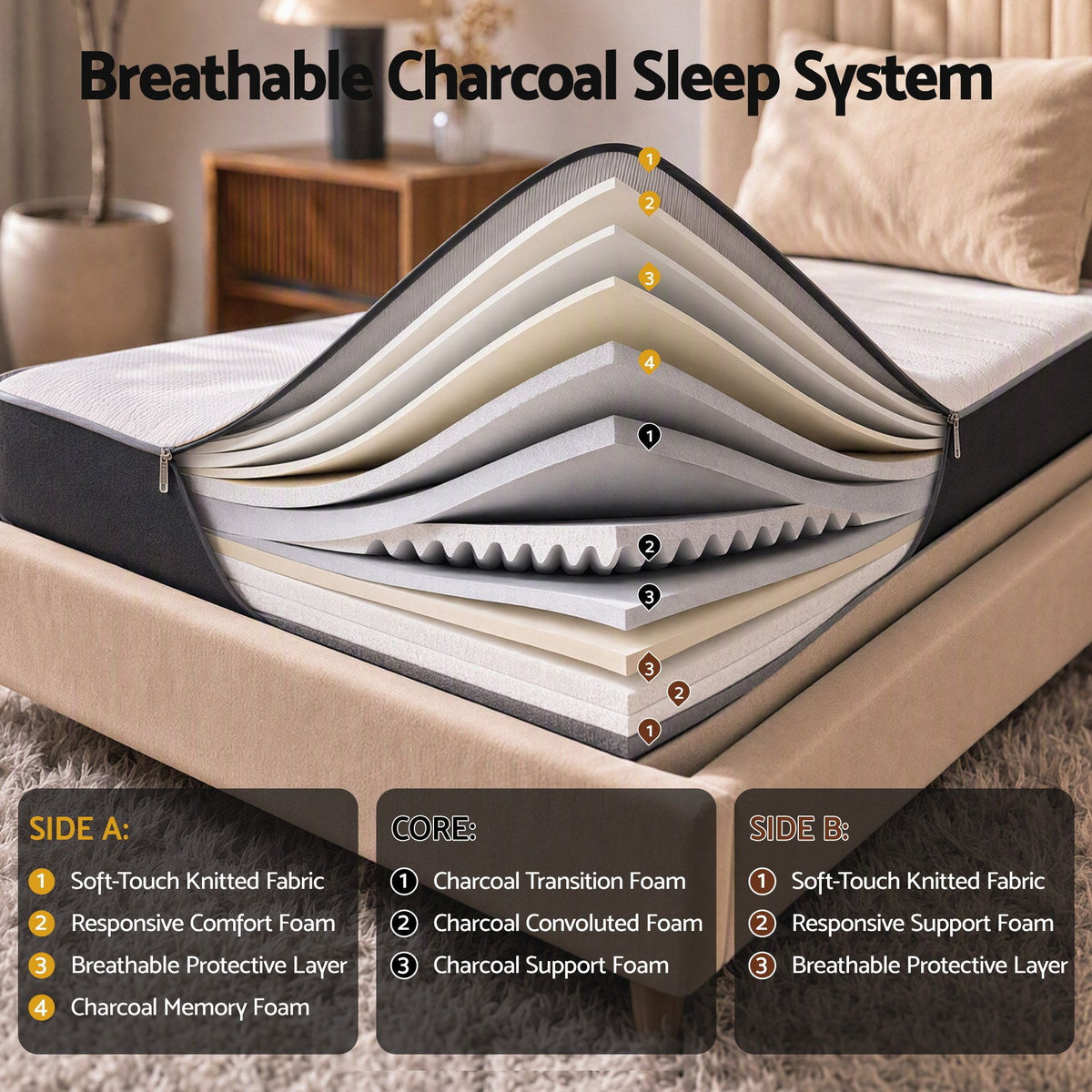 Giselle 18cm King Single Memory Foam Mattress Dual Feel Reversible Charcoal Foam
