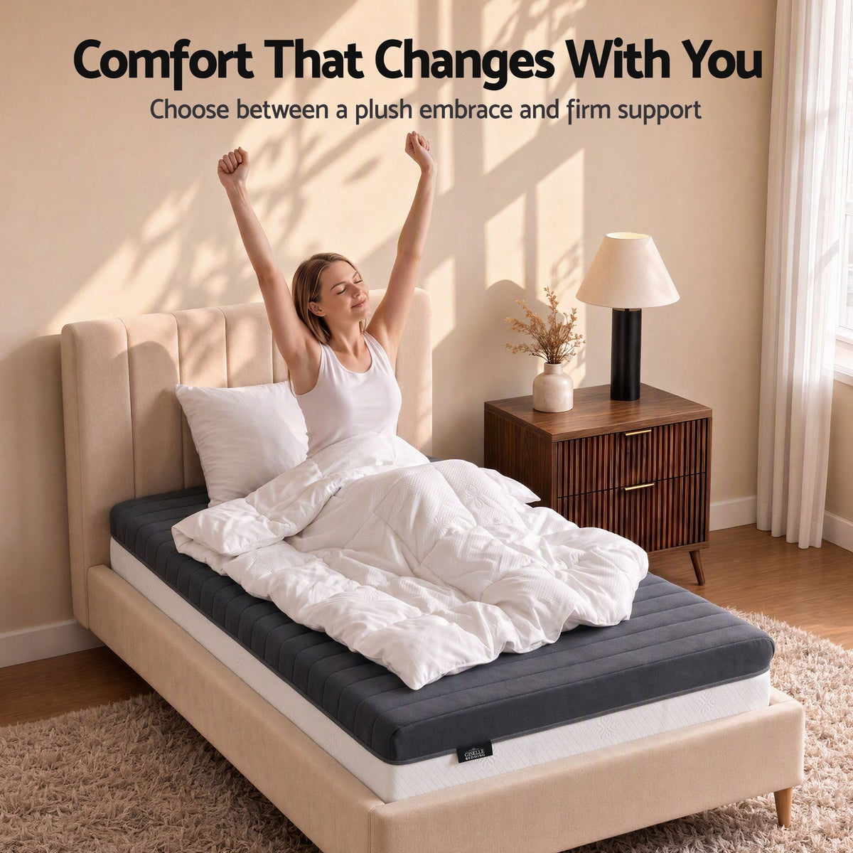 Giselle 18cm King Single Memory Foam Mattress Dual Feel Reversible Charcoal Foam