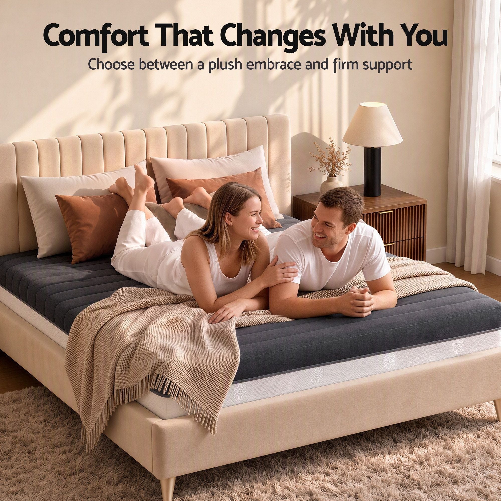 Giselle 18cm Queen Memory Foam Mattress Dual Feel Reversible Charcoal Foam